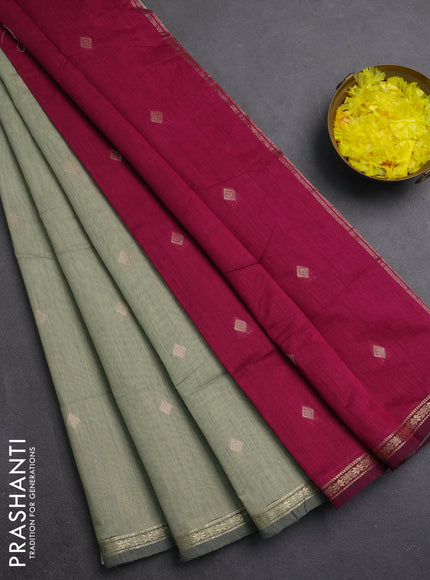 Semi maheswari cotton saree pastel green and magenta pink with zari woven buttas and small zari woven border