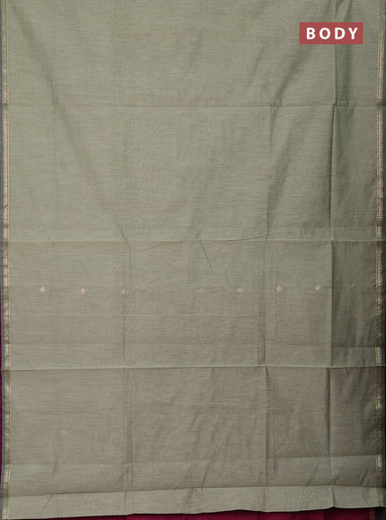 Semi maheswari cotton saree pastel green and magenta pink with zari woven buttas and small zari woven border