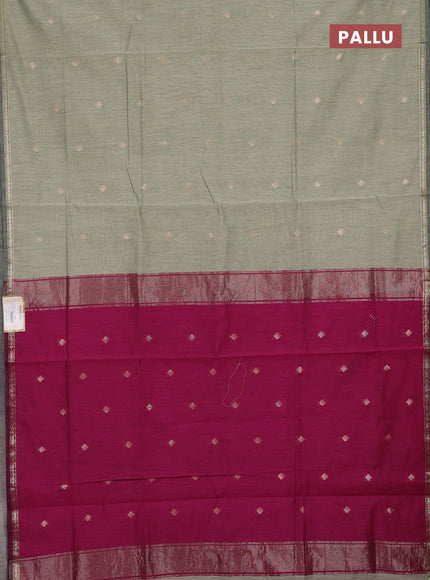 Semi maheswari cotton saree pastel green and magenta pink with zari woven buttas and small zari woven border