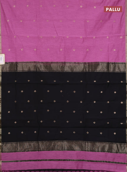Semi maheswari cotton saree pink and black with zari woven buttas and small zari woven border