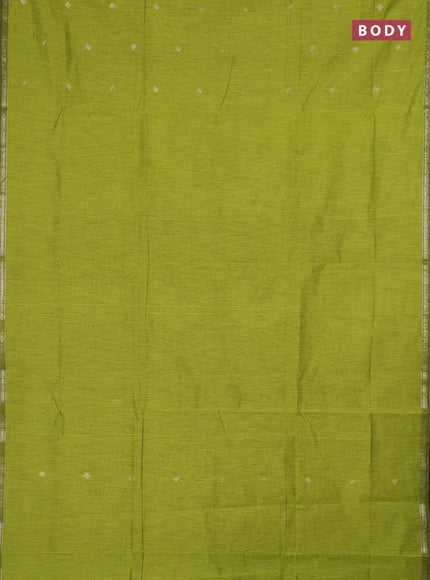 Semi maheswari cotton saree lime green and maroon with zari woven buttas and small zari woven border