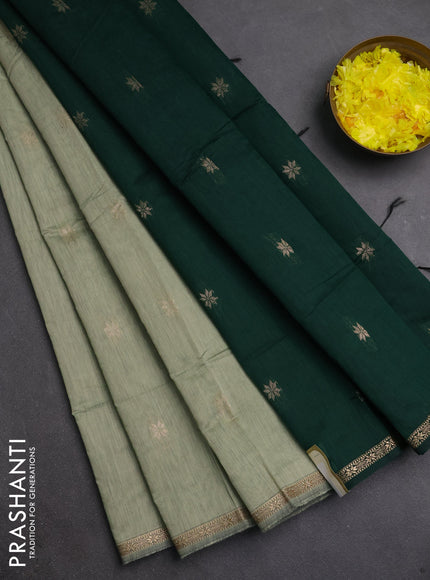 Semi maheswari cotton saree pastel green and bottle green with zari woven buttas and small zari woven border