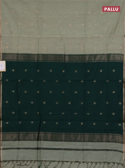 Semi maheswari cotton saree pastel green and bottle green with zari woven buttas and small zari woven border