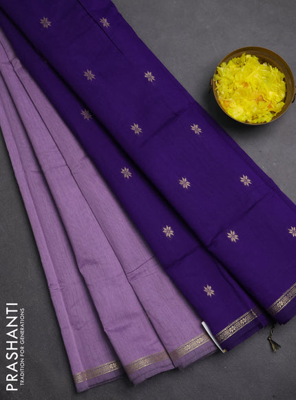 Semi maheswari cotton saree lavender and violet with zari woven buttas and small zari woven border