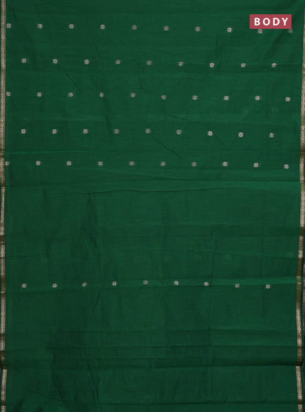 Semi maheswari cotton saree green and maroon with zari woven buttas and small zari woven border
