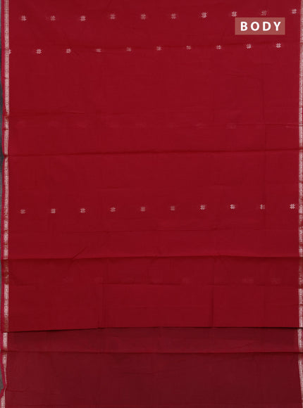 Semi maheswari cotton saree maroon and green shade with zari woven buttas and small zari woven border