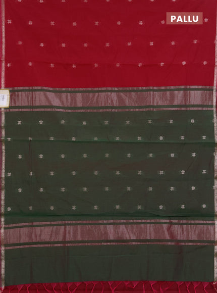 Semi maheswari cotton saree maroon and green shade with zari woven buttas and small zari woven border