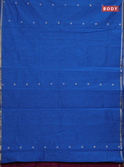 Semi maheswari cotton saree blue and purple with silver zari woven buttas and small zari woven border
