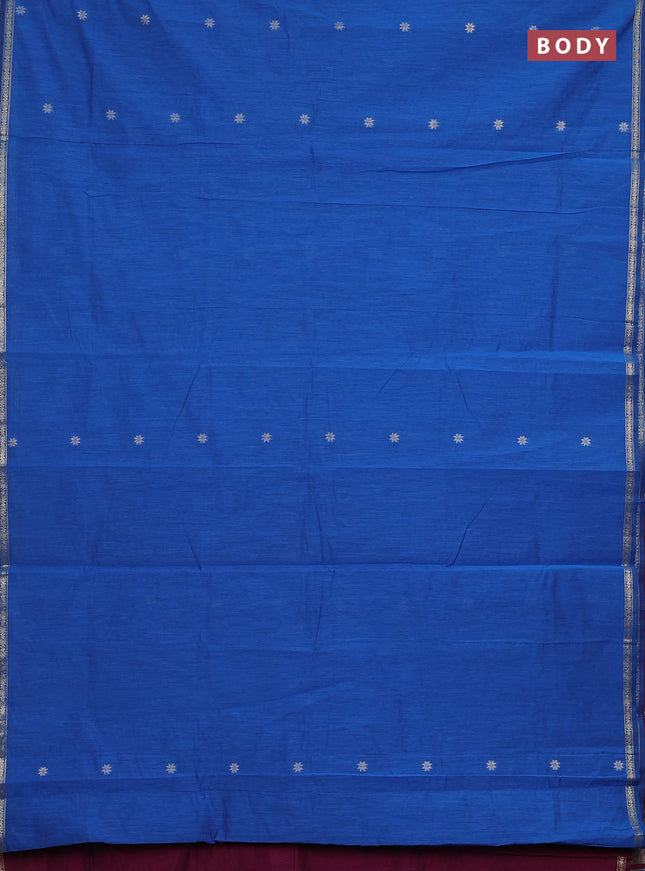 Semi maheswari cotton saree blue and purple with silver zari woven buttas and small zari woven border