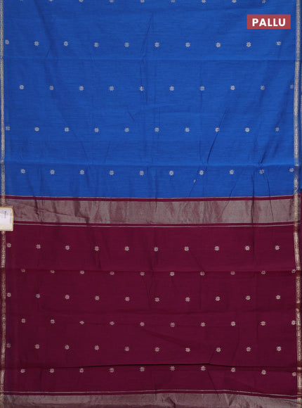 Semi maheswari cotton saree blue and purple with silver zari woven buttas and small zari woven border