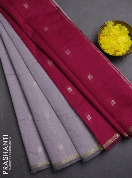 Semi maheswari cotton saree grey and magenta pink with zari woven buttas and small zari woven border