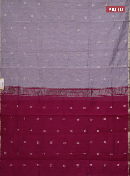 Semi maheswari cotton saree grey and magenta pink with zari woven buttas and small zari woven border