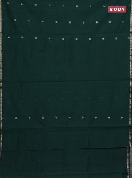 Semi maheswari cotton saree bottle green and purple with silver zari woven buttas and small zari woven border