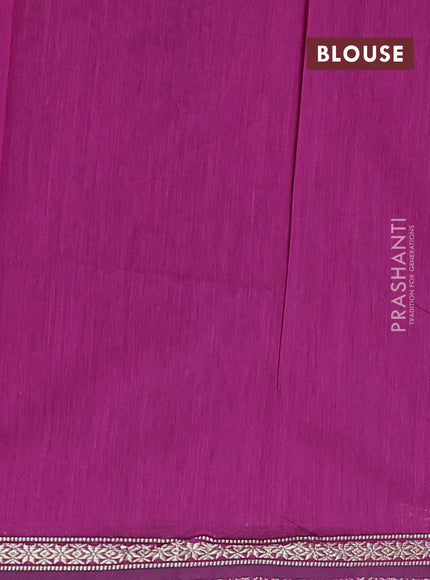Semi maheswari cotton saree bottle green and purple with silver zari woven buttas and small zari woven border