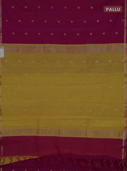 Semi maheswari cotton saree magenta pink and mustard yellow with zari woven buttas and small zari woven border