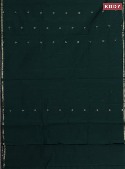 Semi maheswari cotton saree green and maroon with zari woven buttas and small zari woven border