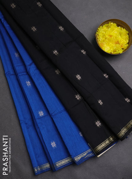 Semi maheswari cotton saree blue and black with silver zari woven buttas and small zari woven border