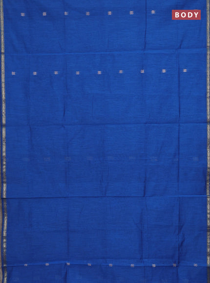 Semi maheswari cotton saree blue and black with silver zari woven buttas and small zari woven border