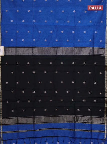 Semi maheswari cotton saree blue and black with silver zari woven buttas and small zari woven border