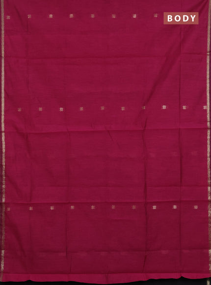 Semi maheswari cotton saree magenta pink and black with zari woven buttas and small zari woven border