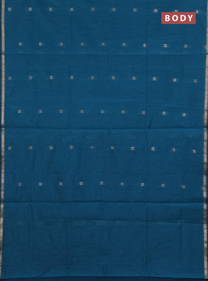 Semi maheswari cotton saree peacock green and wine with zari woven buttas and small zari woven border