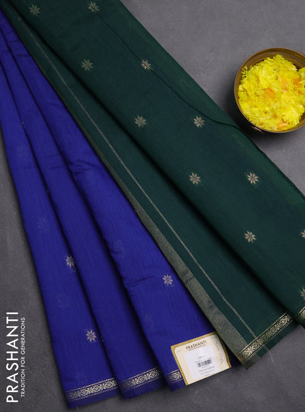 Semi maheswari cotton saree blue and green with zari woven buttas and small zari woven border
