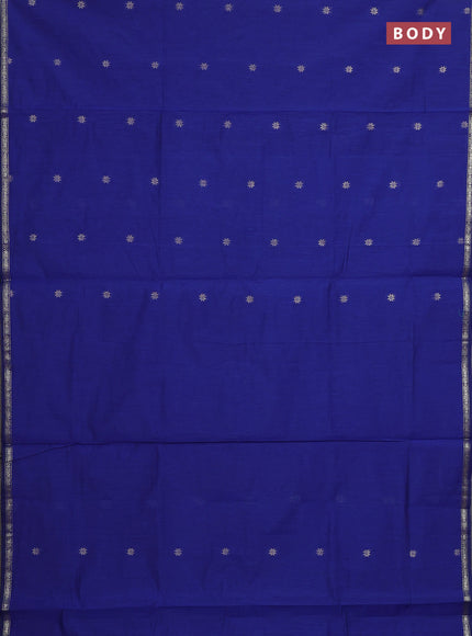 Semi maheswari cotton saree blue and green with zari woven buttas and small zari woven border