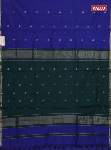 Semi maheswari cotton saree blue and green with zari woven buttas and small zari woven border