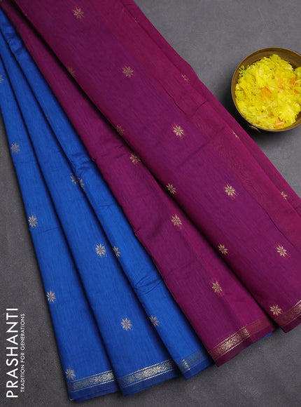 Semi maheswari cotton saree blue and purple with zari woven buttas and small zari woven border