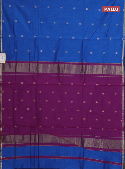 Semi maheswari cotton saree blue and purple with zari woven buttas and small zari woven border