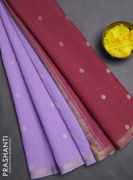 Semi maheswari cotton saree lavender and maroon shade with zari woven buttas and small zari woven border