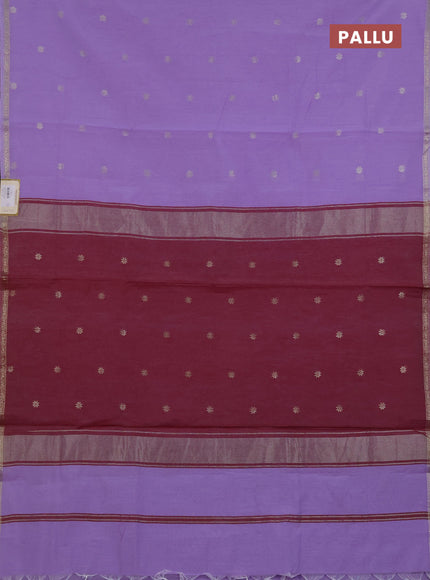 Semi maheswari cotton saree lavender and maroon shade with zari woven buttas and small zari woven border