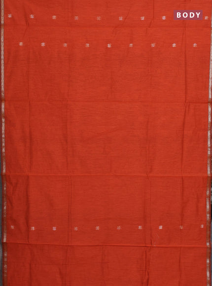 Semi maheswari cotton saree orange and black with zari woven buttas and small zari woven border