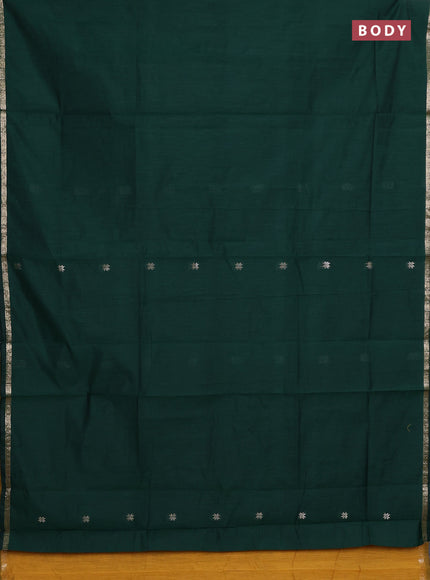 Semi maheswari cotton saree bottle green and mustard yellow with zari woven buttas and small zari woven border