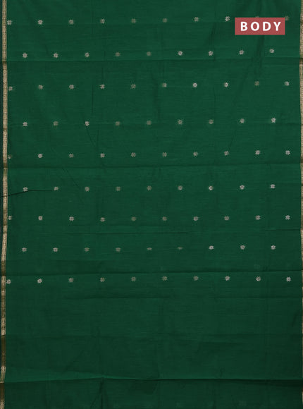 Semi maheswari cotton saree green and dark mustard with zari woven buttas and small zari woven border