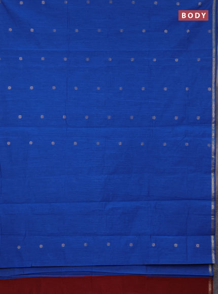 Semi maheswari cotton saree blue and maroon with zari woven buttas and small zari woven border