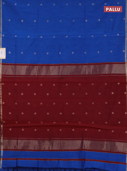 Semi maheswari cotton saree blue and maroon with zari woven buttas and small zari woven border