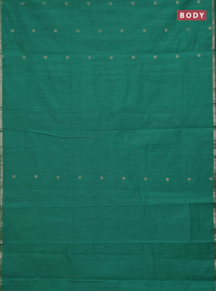 Semi maheswari cotton saree teal green and maroon with zari woven buttas and small zari woven border