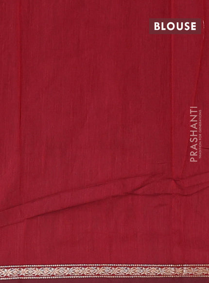 Semi maheswari cotton saree teal green and maroon with zari woven buttas and small zari woven border