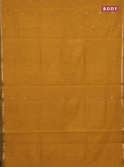 Semi maheswari cotton saree mustard yellow and purple with zari woven buttas and small zari woven border