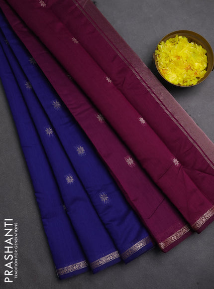Semi maheswari cotton saree purple and blue with zari woven buttas and small zari woven border