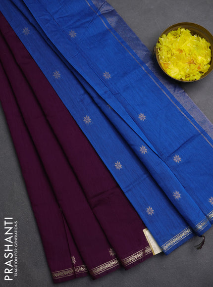 Semi maheswari cotton saree purple and blue with zari woven buttas and small zari woven border