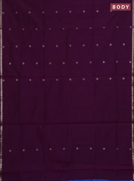 Semi maheswari cotton saree purple and blue with zari woven buttas and small zari woven border