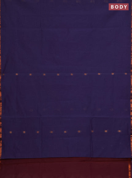 Semi maheswari cotton saree violet shade and maroon with copper zari woven buttas and small copper zari woven border