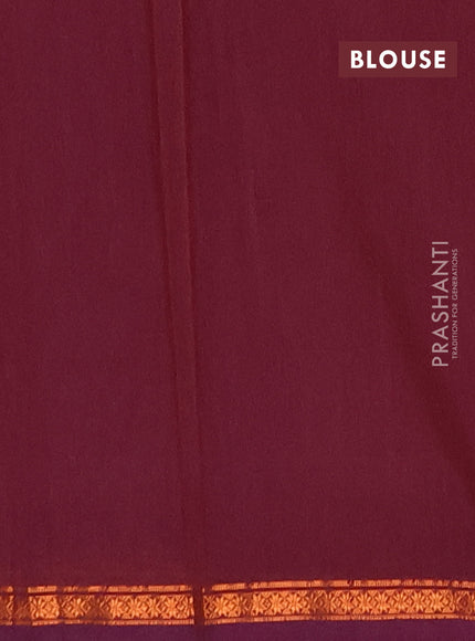 Semi maheswari cotton saree violet shade and maroon with copper zari woven buttas and small copper zari woven border