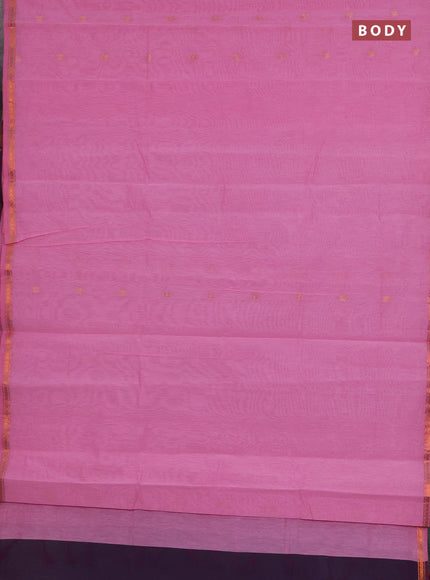 Semi maheswari cotton saree light pink and deep purple with zari woven buttas and small copper zari woven border