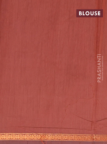 Semi maheswari cotton saree green and brown with copper zari woven buttas and small copper zari woven border