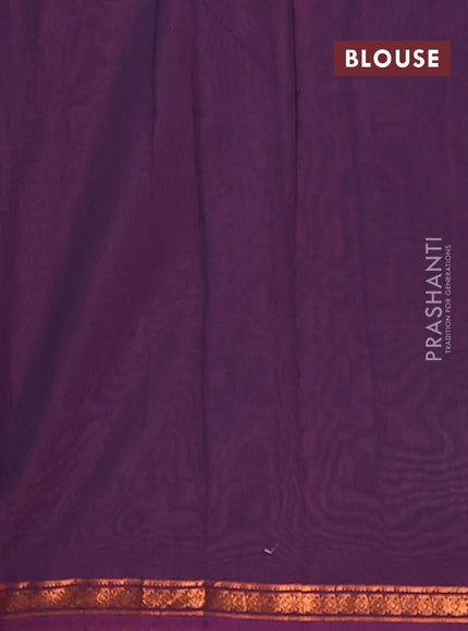Semi maheswari cotton saree peach  and deep purple with copper zari woven buttas and small copper zari woven border