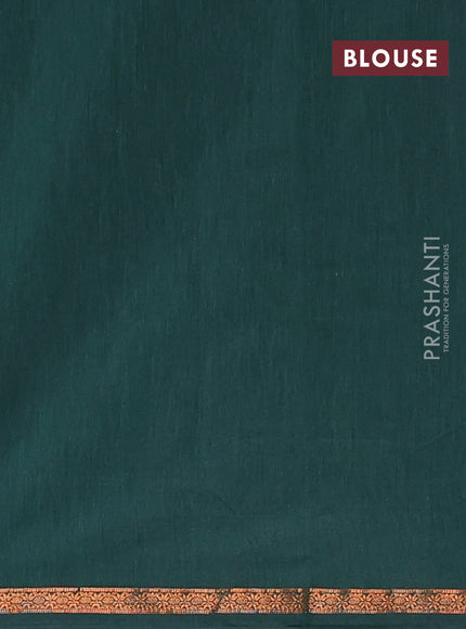 Semi maheswari cotton saree rosy brown and green with copper zari woven buttas and small copper zari woven border