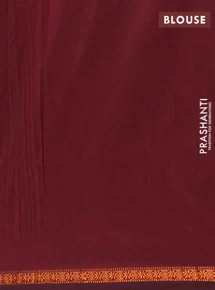 Semi maheswari cotton saree green and maroon with copper zari woven buttas and small copper zari woven border